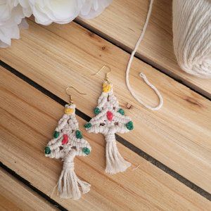 NEW Macrame Handmade Christmas Tree, Christmas Earrings, Nickel Free Earrings